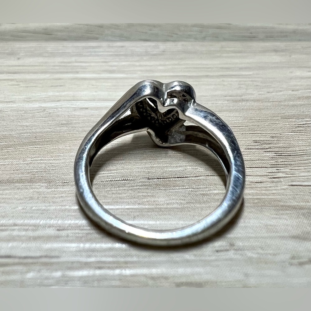 Vintage Designer Signed Sterling Silver Sapphire & Diamond Heart Ring, Size 6.5 - Picture 3 of 10